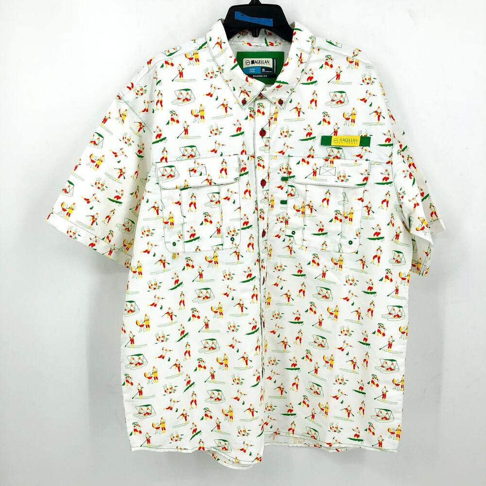 MAGELLAN Mens Life As A Luchador Fishing Shirt XL White Print Short Sleeve NWOT
